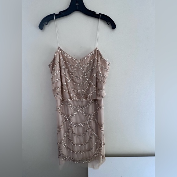 Aidan Mattox Dresses & Skirts - Aiden Mattox Chic Beaded  Beige Beaded Mini Dress